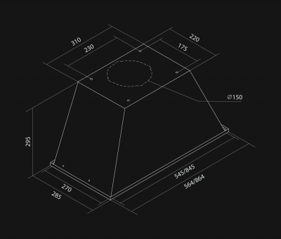 Skåpintegrerad köksfläkt Lando Glass 2STRIPS White - Vit - teknisk ritning