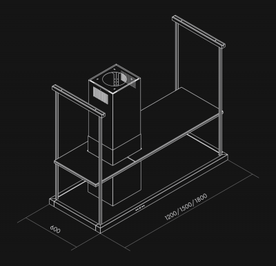 Frihängande köksfläkt Metropolis Elite Glass Black Matt - Svart matt - teknisk ritning