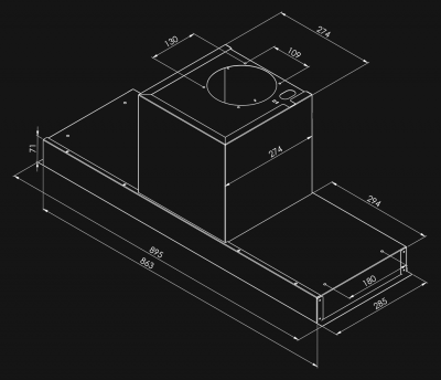 Skåpintegrerad köksfläkt Micra Black Matt - Svart matt - teknisk ritning 2