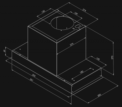 Skåpintegrerad köksfläkt Micra Black Matt - Svart matt - teknisk ritning