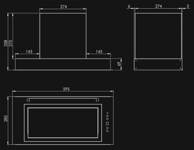 Skåpintegrerad köksfläkt Micra Black Matt - Svart matt - teknisk ritning 3
