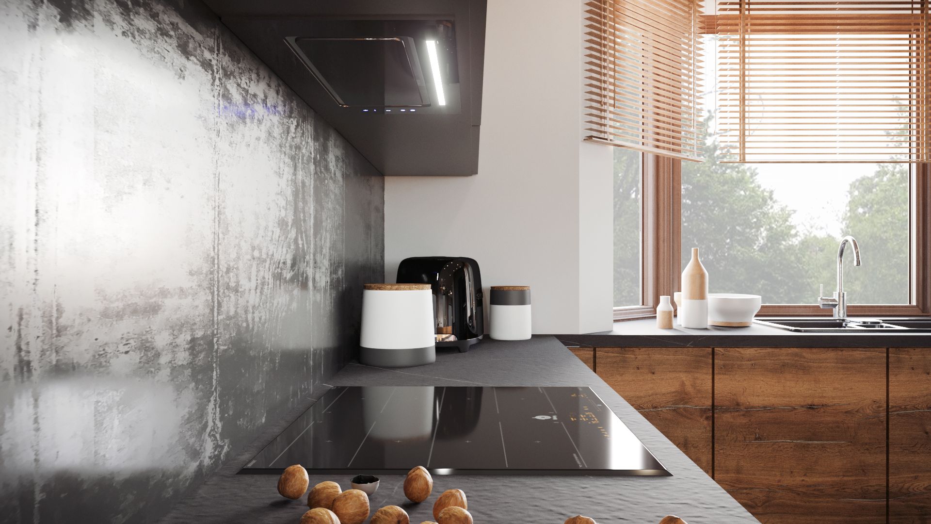 Skåpintegrerad köksfläkt Lando Glass Black - visualisering